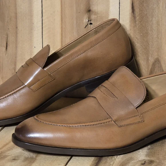PAUL SMITH Mens Tan Brown Leather Penny Loafers UK 9 US 10 Dress Casual Shoes